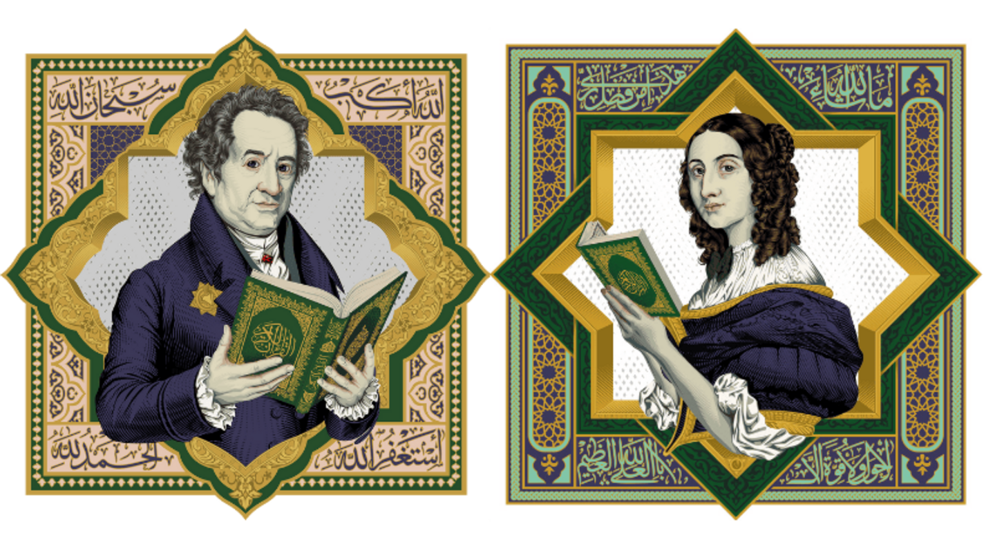 Porträt von Christina von Schweden und Porträt von Johann Wolfgang von Goethe mit dem Koran