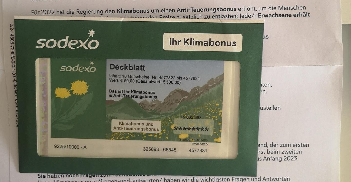 Klimabonus Guschein Sodexo