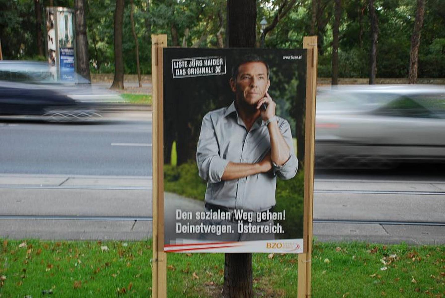 Wahlplakat BZÖ-NRW08- Jörg Haider nachdenklich mit Wahlspruch