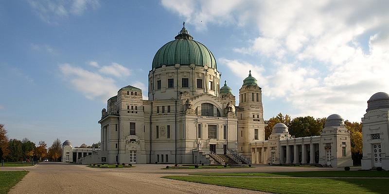 Außenansicht der Karl Borromäus Kirche auf dem Zentralfriedhof