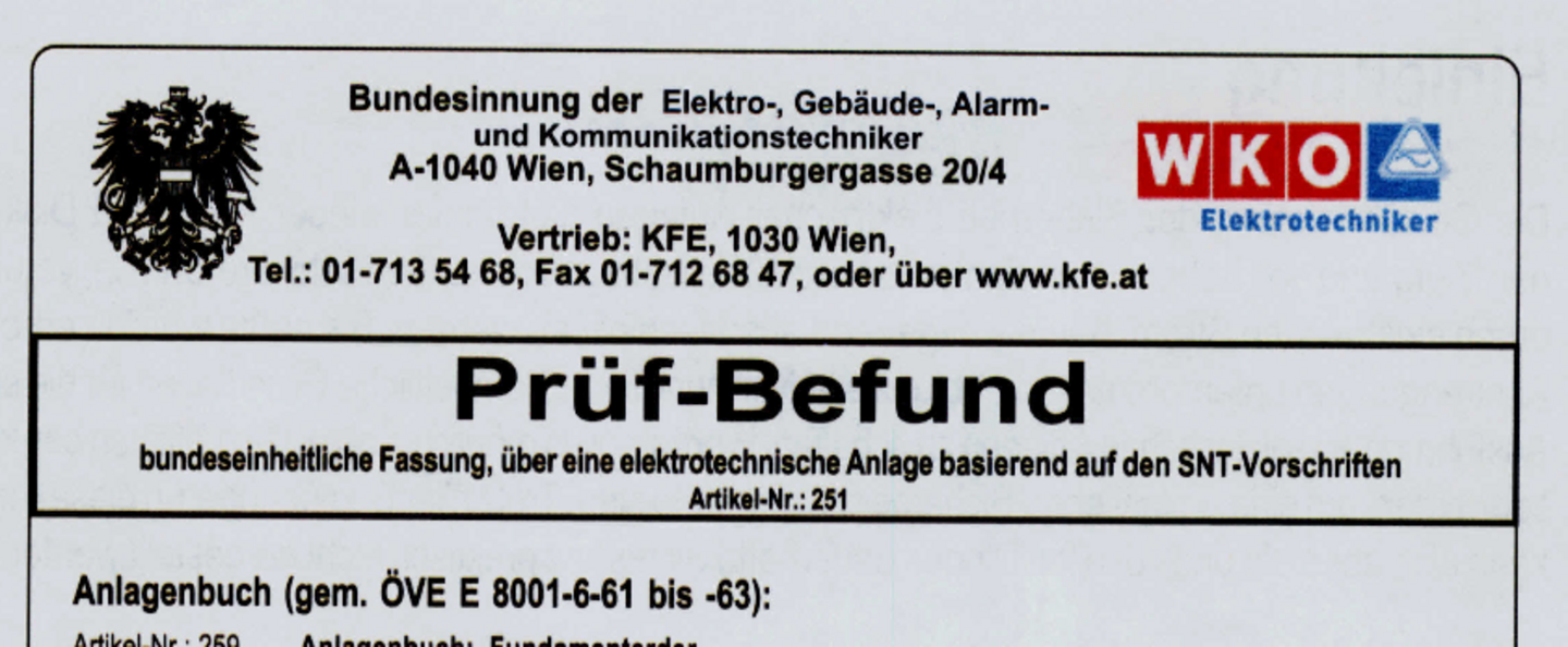 Angeschnittenes Formular auf dem groß Prüf-Befund steht, oben links ist der Bundesadler abgebildet, oben rechts ist das Logo der Wirtschaftskammer Wien zu sehen.