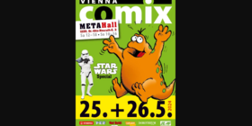 Flyer der Comix Vienna auf schwarzem Hintergrund