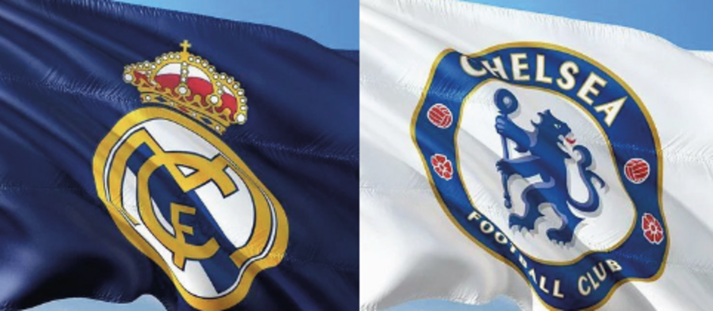 Die Flaggen von Real Madrid und FC Chelsea