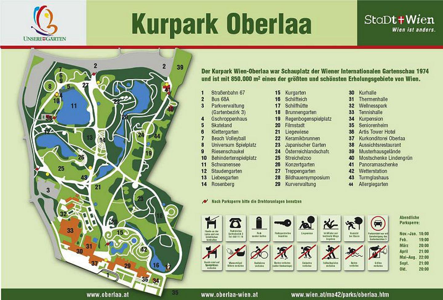 Eine Karte vom Kurpark Oberlaa