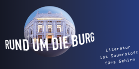 Logo des Buchfestivals "Rund um die Burg" daneben ein Schriftzug