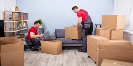 Zwei Männer packen Möbel ein und Entrümplen eine Wohnung