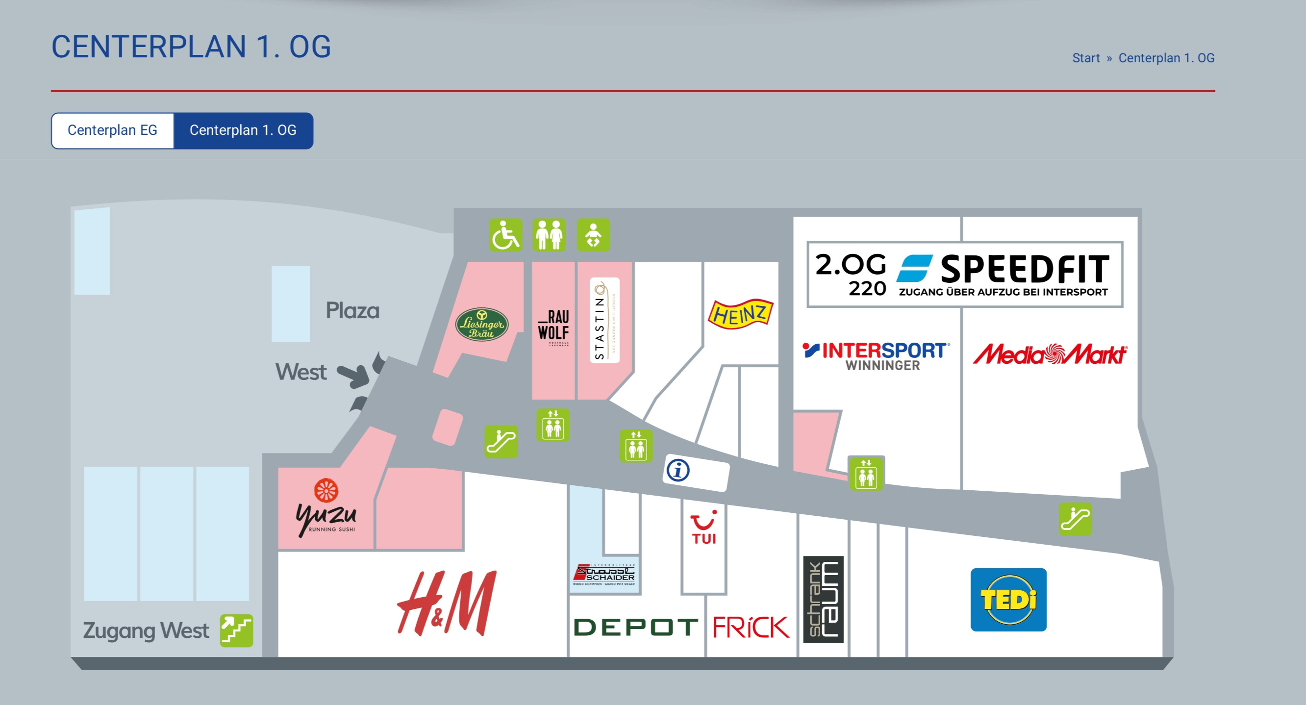 Lageplan Riverside Shopping Center erstes Obergeschoss