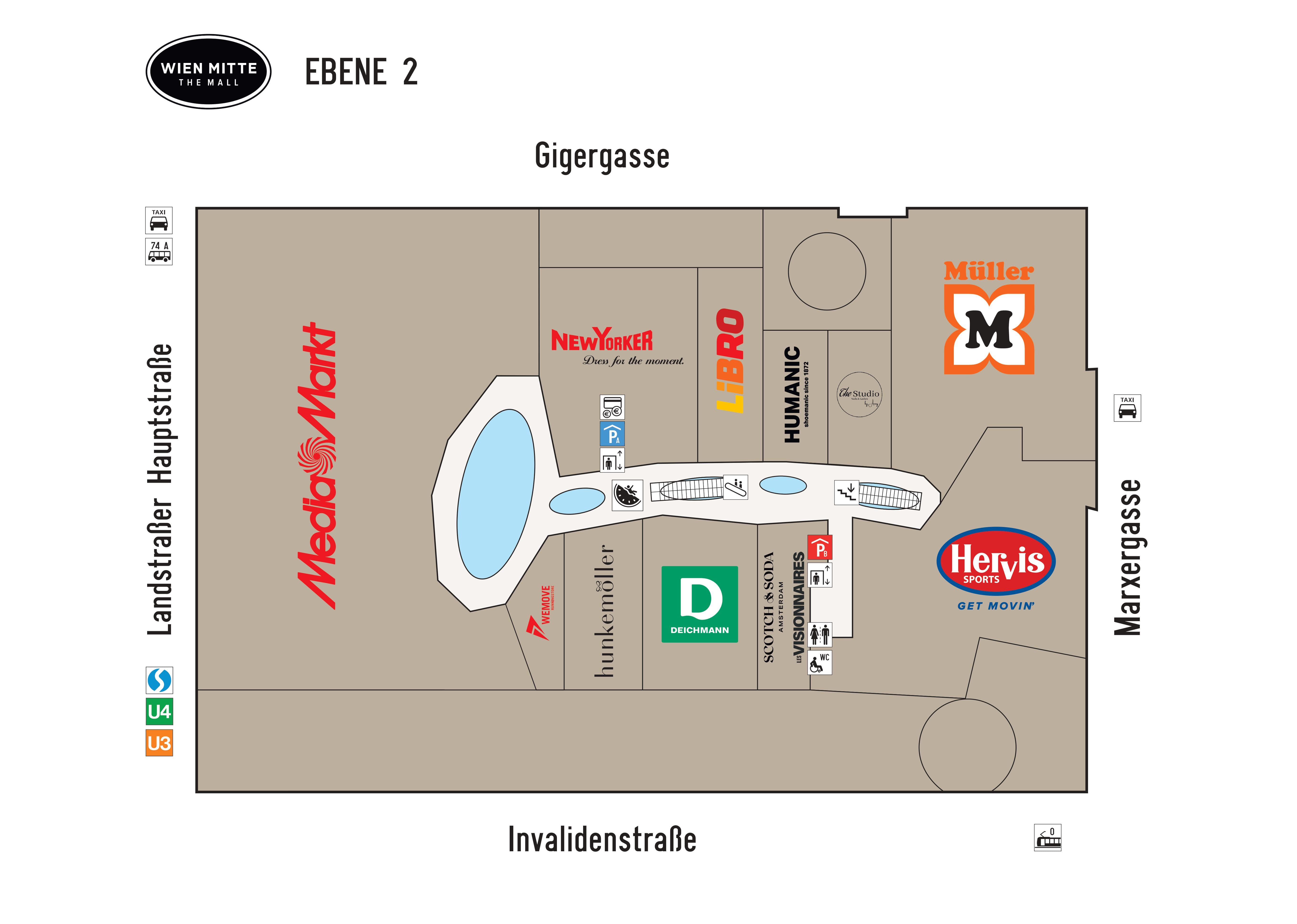 Lageplan der Shops Wien Mitte The Mall Ebene 2