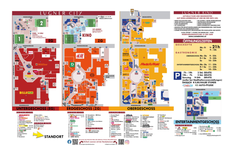 Lageplan der Shops und Restaurants in der Lugner City Wien