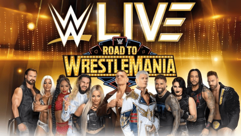 Sujet der "WWE Live - Road to WrestleMania". Die größten Wrestling Stars sind auf dem Bild zu sehen unter anderem WWE-Champion „The American Nightmare“ Cody Rhodes, der World Heavyweight Champion GUNTHER, die Women's World Champion Liv Morgan, Seth „Freakin“ Rollins, Rhea Ripley, Drew McIntyre sowie die WWE Women’s Tag Team Champions Bianca Belair und Jade Cargill.